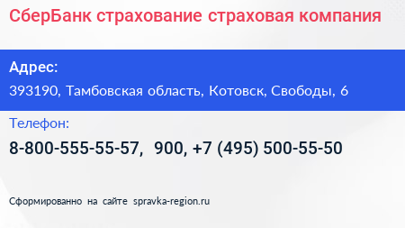 СберБанк страхование страховая компания - визитка