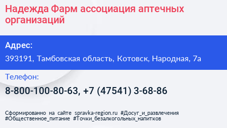 Надежда Фарм ассоциация аптечных организаций - визитка