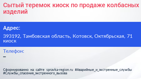 Сытый теремок киоск по продаже колбасных изделий - визитка