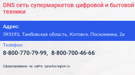 DNS сеть супермаркетов цифровой и бытовой техники - визитка