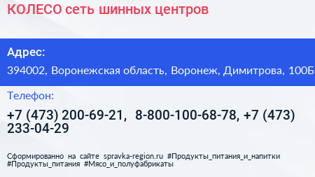 КОЛЕСО сеть шинных центров - визитка