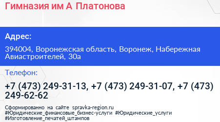 Гимназия им А Платонова - визитка