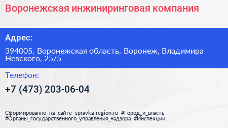 Воронежская инжиниринговая компания - визитка