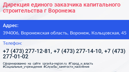 Дирекция единого заказчика капитального строительства г Воронежа - визитка
