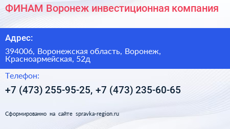 ФИНАМ Воронеж инвестиционная компания - визитка