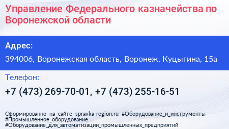 Управление Федерального казначейства по Воронежской области - визитка