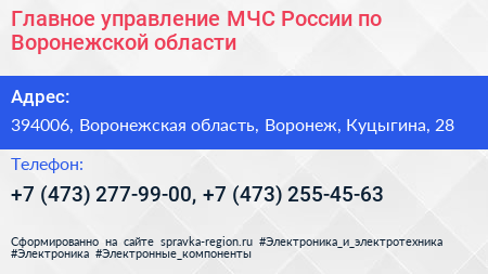 Главное управление МЧС России по Воронежской области - визитка