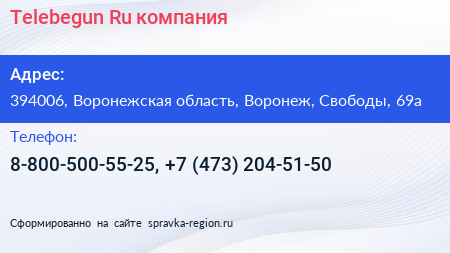 Telebegun Ru компания - визитка