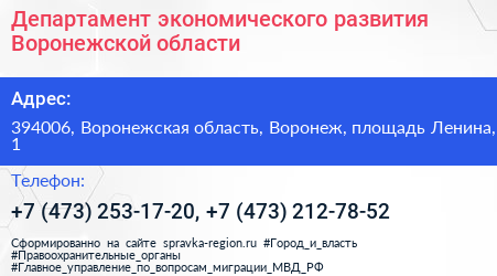 Департамент экономического развития Воронежской области - визитка