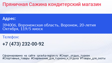 Пряничная Сажина кондитерский магазин - визитка