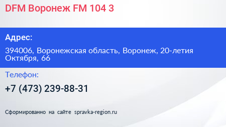 DFM Воронеж FM 104 3 - визитка