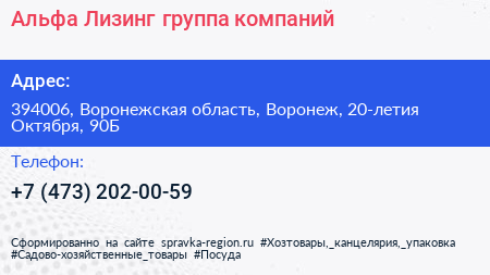 Альфа Лизинг группа компаний - визитка