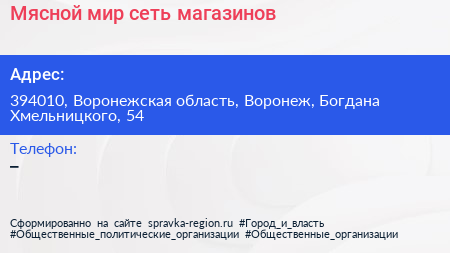 Мясной мир сеть магазинов - визитка