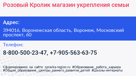 Розовый Кролик магазин укрепления семьи - визитка