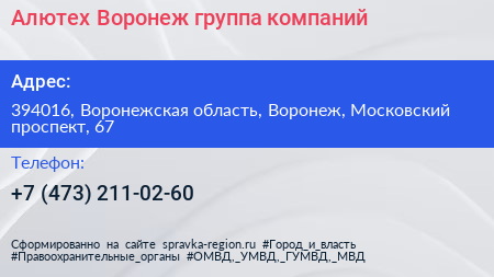 Алютех Воронеж группа компаний - визитка