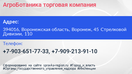 АгроБотаника торговая компания - визитка