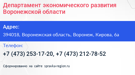 Департамент экономического развития Воронежской области - визитка