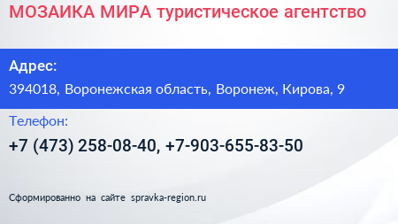 МОЗАИКА МИРА туристическое агентство - визитка