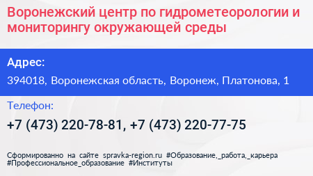 Воронежский центр по гидрометеорологии и мониторингу окружающей среды - визитка