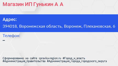 Магазин ИП Гунькин А А  - визитка