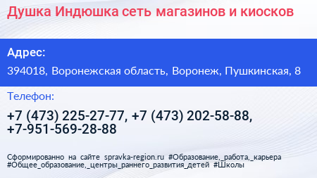 Душка Индюшка сеть магазинов и киосков - визитка