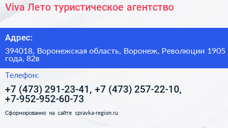 Viva Лето туристическое агентство - визитка