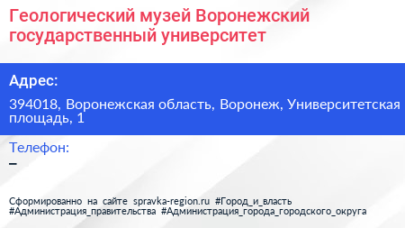 Геологический музей Воронежский государственный университет - визитка