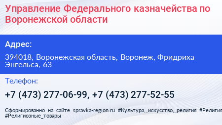 Управление Федерального казначейства по Воронежской области - визитка