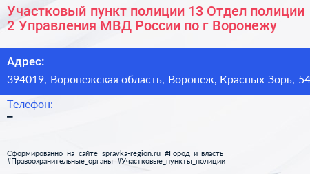 Участковый пункт полиции 13 Отдел полиции 2 Управления МВД России по г Воронежу - визитка