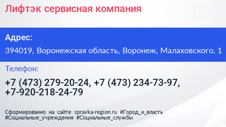 Лифтэк сервисная компания - визитка