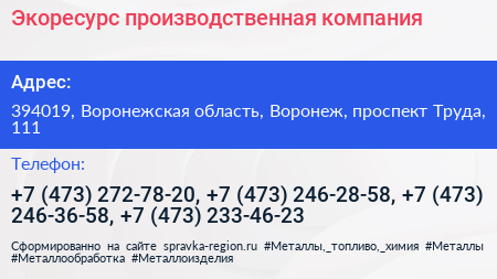 Экоресурс производственная компания - визитка