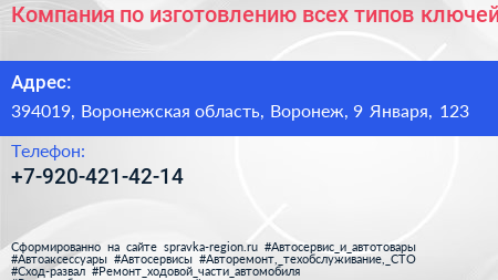 Компания по изготовлению всех типов ключей - визитка