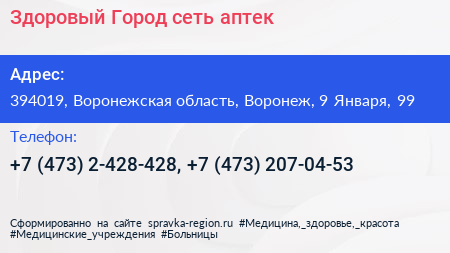 Здоровый Город сеть аптек - визитка