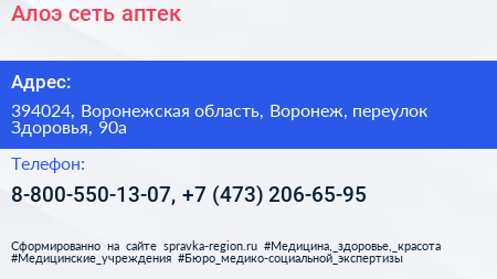 Алоэ сеть аптек - визитка