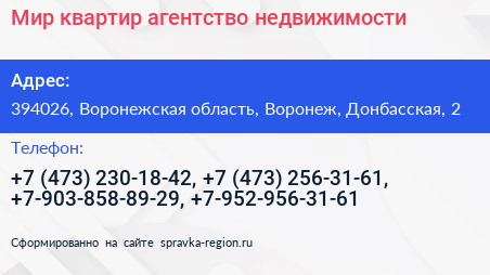 Мир квартир агентство недвижимости - визитка