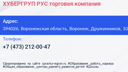 ХУБЕРГРУП РУС торговая компания - визитка