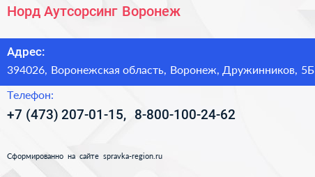 Норд Аутсорсинг Воронеж - визитка