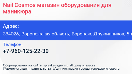 Nail Cosmos магазин оборудования для маникюра - визитка