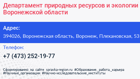 Департамент природных ресурсов и экологии Воронежской области - визитка