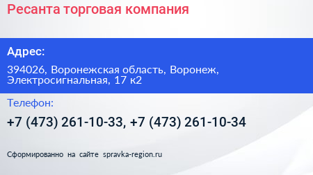 Ресанта торговая компания - визитка