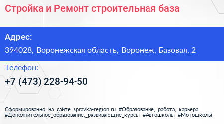 Стройка и Ремонт строительная база - визитка
