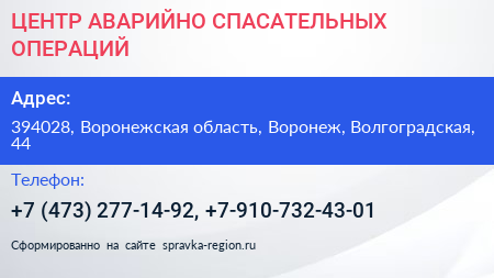 ЦЕНТР АВАРИЙНО СПАСАТЕЛЬНЫХ ОПЕРАЦИЙ - визитка
