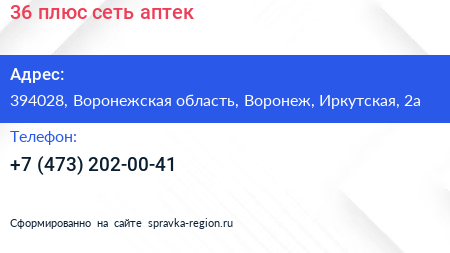 36 плюс сеть аптек - визитка