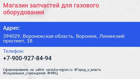 Магазин запчастей для газового оборудования - визитка