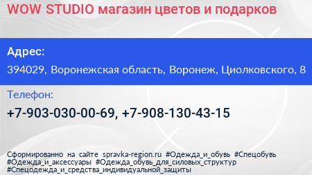 WOW STUDIO магазин цветов и подарков - визитка