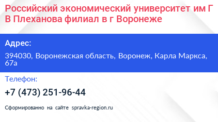 Российский экономический университет им Г В Плеханова филиал в г Воронеже - визитка