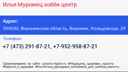 Илья Муромец хобби центр - визитка