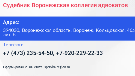 Судебник Воронежская коллегия адвокатов - визитка
