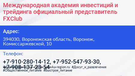 Международная академия инвестиций и трейдинга официальный представитель FXClub - визитка
