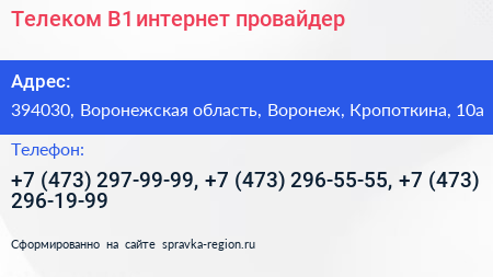 Телеком В1 интернет провайдер - визитка
